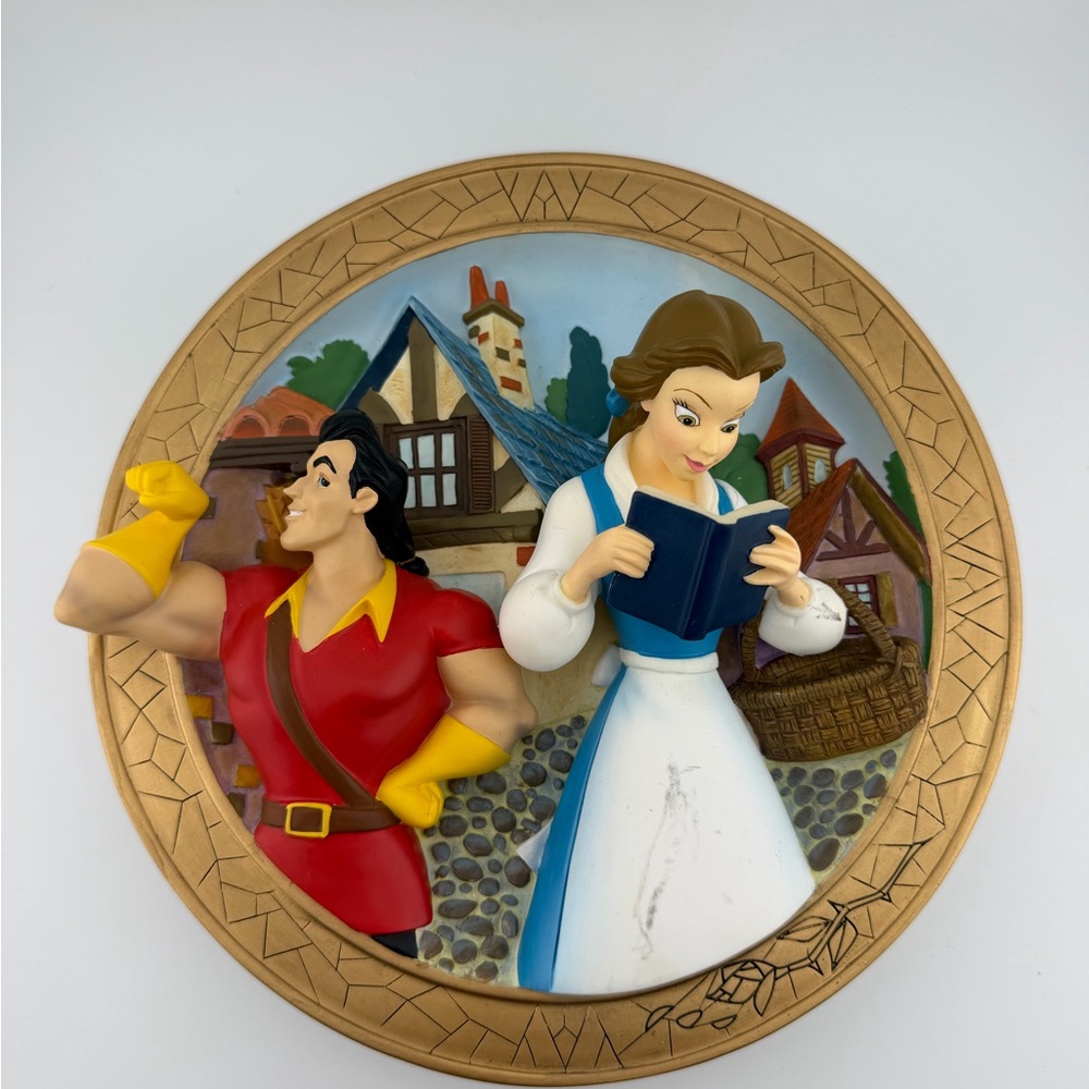 Disney Belle & Gaston 3D Wall Plaque — Blue, Red, Yellow, Brown